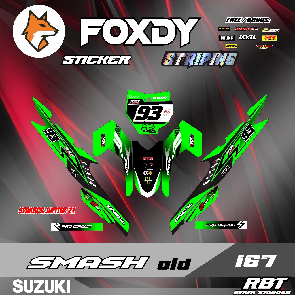 FOXDY Stiker STRIPING MOTOR SMASH OLD SEMI FULL BODY SUPERMOTO RBT NEW F167 RBT - Motorbike Decal De