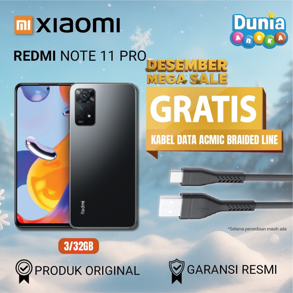 HP Xiaomi Redmi Note 11 Pro RAM 8GB/ROM 128GB - Layar 6.67" - Baterai 5000mAh - BONUS Kabel Data ACM