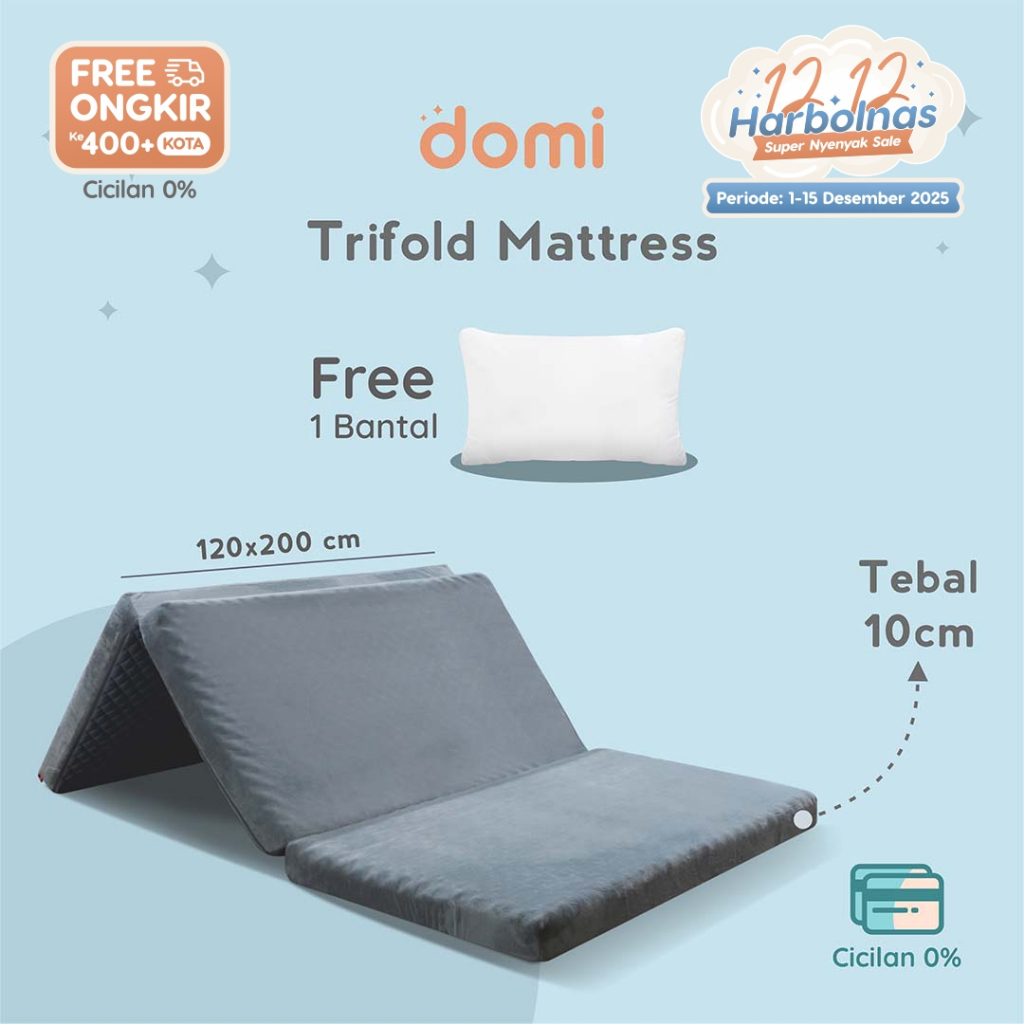 Domi Trifold Mattress 120 x 200 FREE Bantal - Kasur Busa Lipat Tiga Foldable