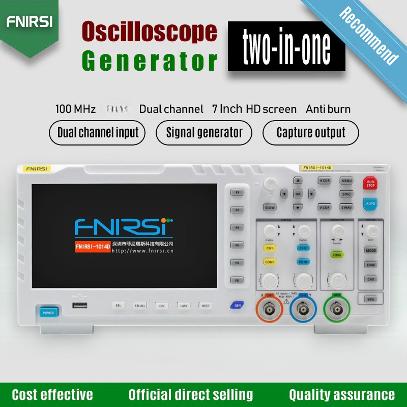 Digital Oscilloscope 2in1 Dual Channel Signal 100MHz 1GSa/s 7 Inch 7Inch Putih 1014D FNIRSI