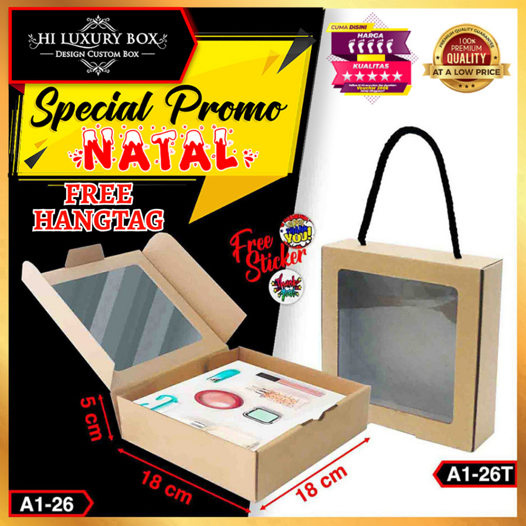 Box Hampers Kraft - Kotak Kado - Gift Box - Dus Baju Hijab Coklat Mika Transparan - A1-26