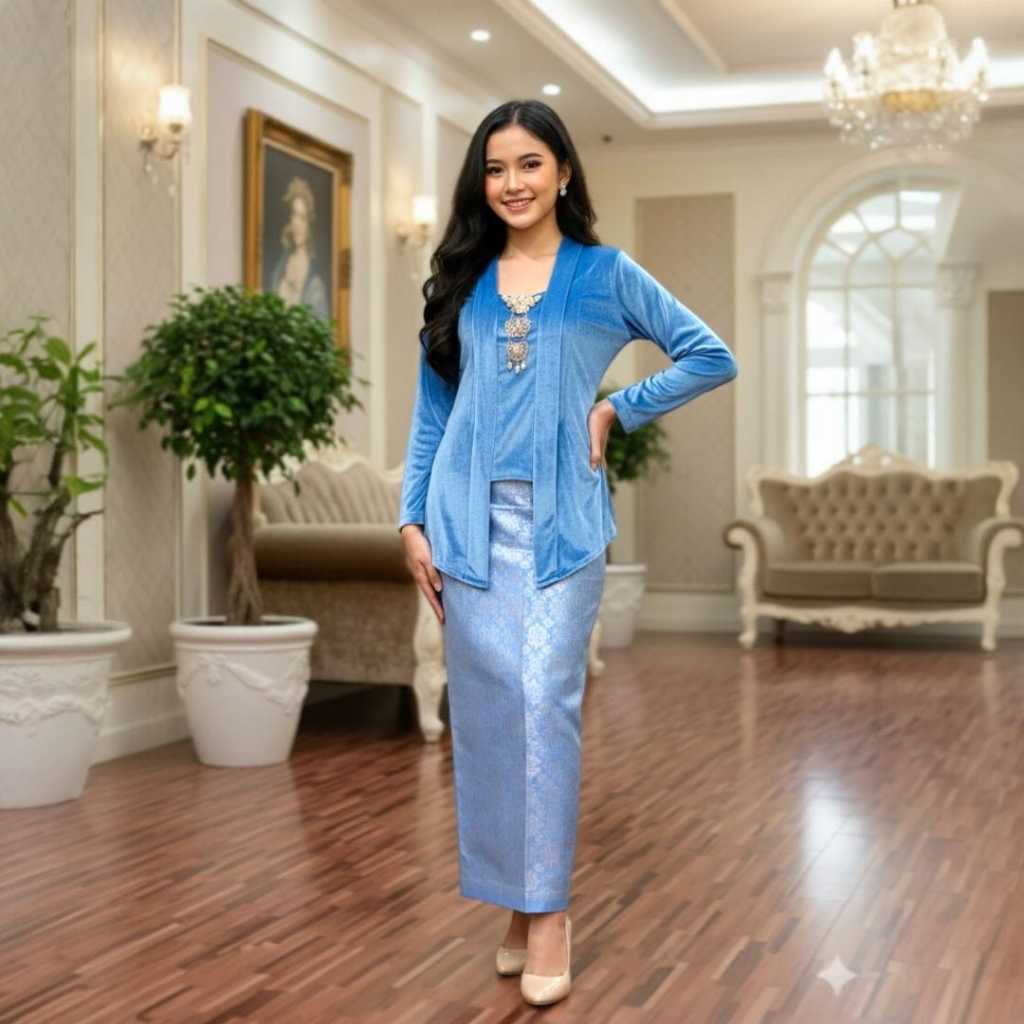 Setelan Kondangan Mewah – Beludru Atasan & Rok Lilit Songket Elegan