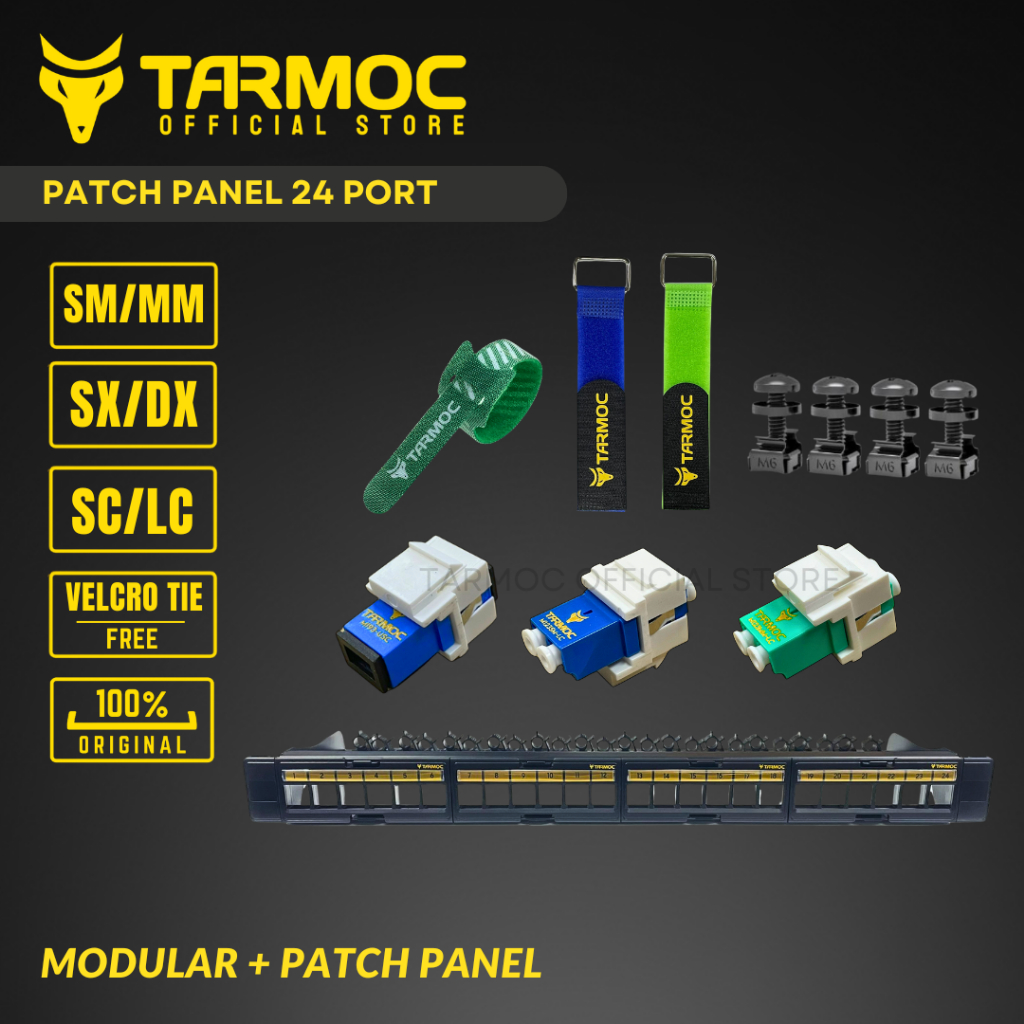 Tarmoc TFA-PP1U-24PM6 | Patch Panel 24 Port Fiber Optic FO LENGKAP Free 8 pcs Velcro tie