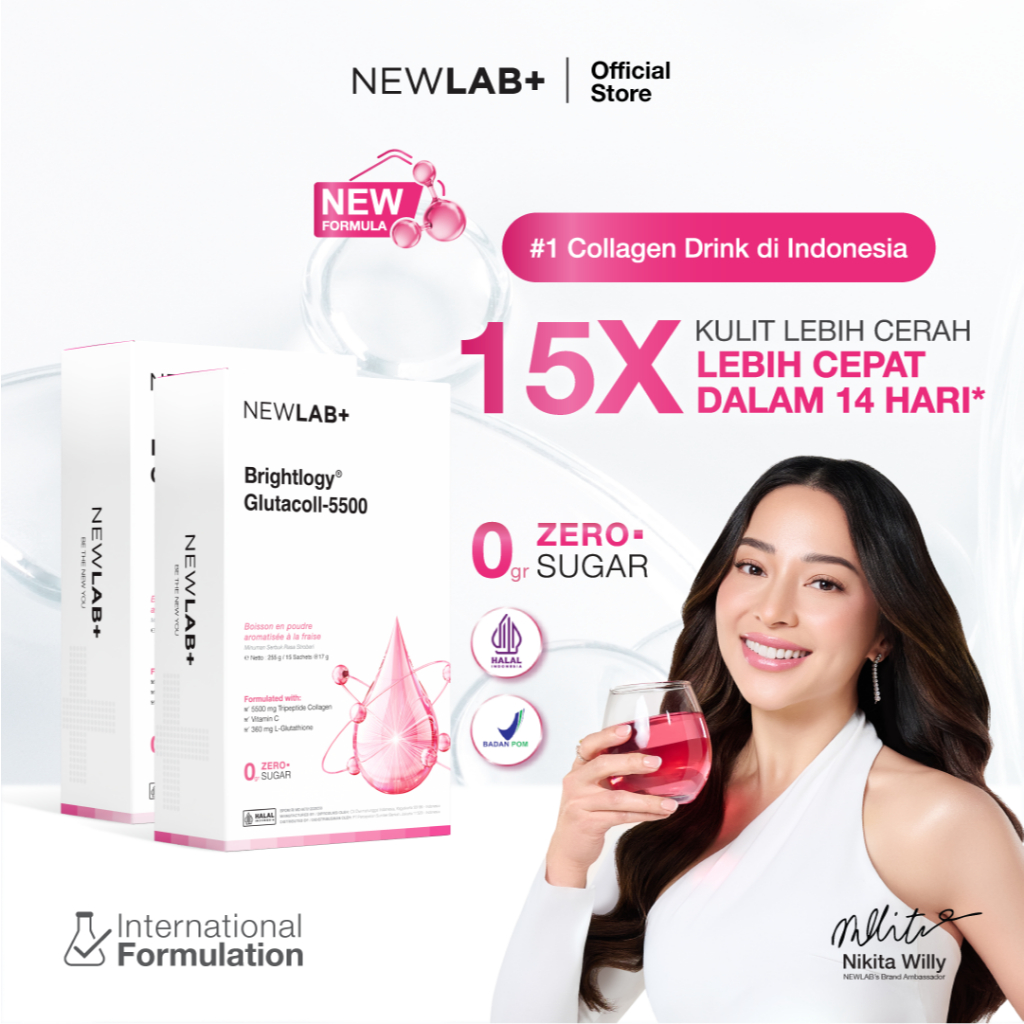 NEWLAB Paket Hemat 2 Box Brightlogy GlutaColl-5500 | L- Glutathione | Collagen Drink