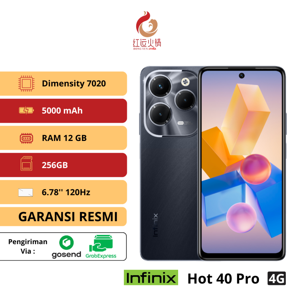 infinix hot 40 pro hp gaming ram 12/256gb layar: 6.78 inci