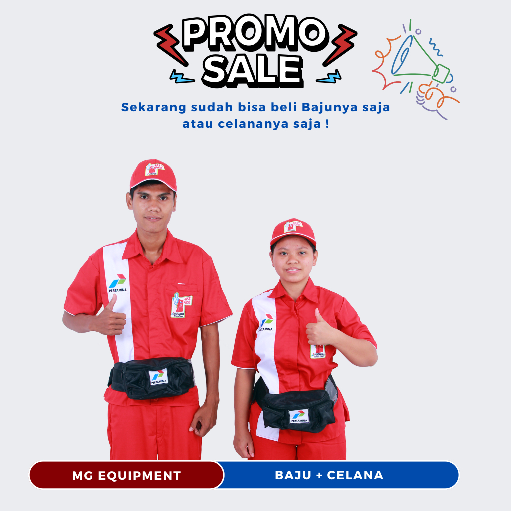 SET SERAGAM SPBU PERTAMINA TOPI DAN TAS OPERATOR PASTI PAS LENGAN PENDEK