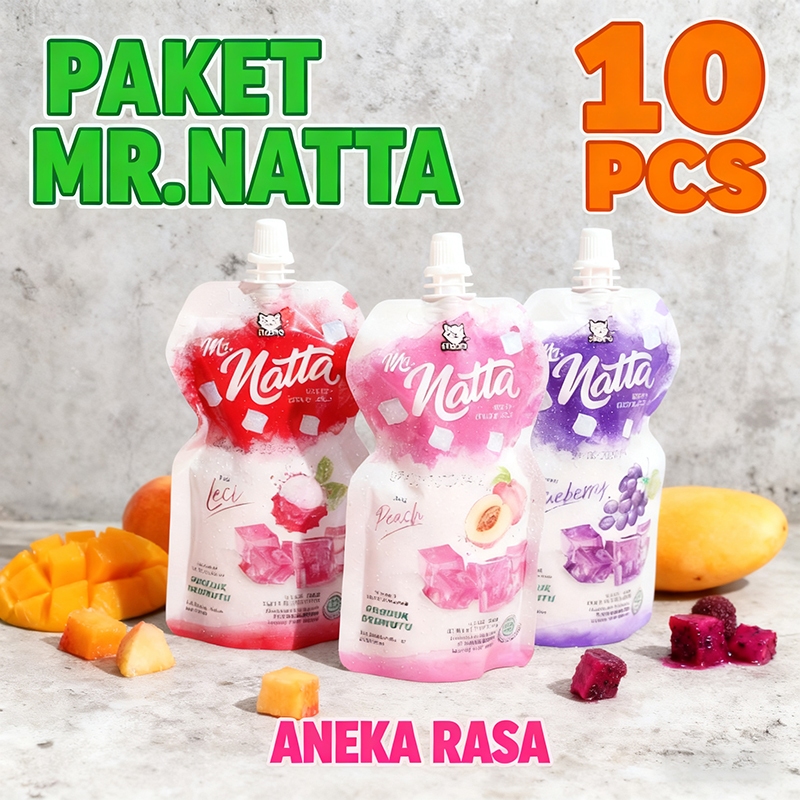 MR NATTA PAKET 10PCS ANEKA RASA Bebas gula Fruity Rendah lemak Alami Candy snack Food Snacks