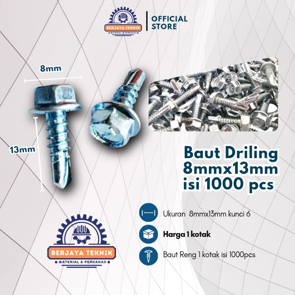Baut Baja Ringan drilling Roofing atap Galvalum 8x13 1000pcs baut baja ringan 8x13 1000pcs BAUT BAJA
