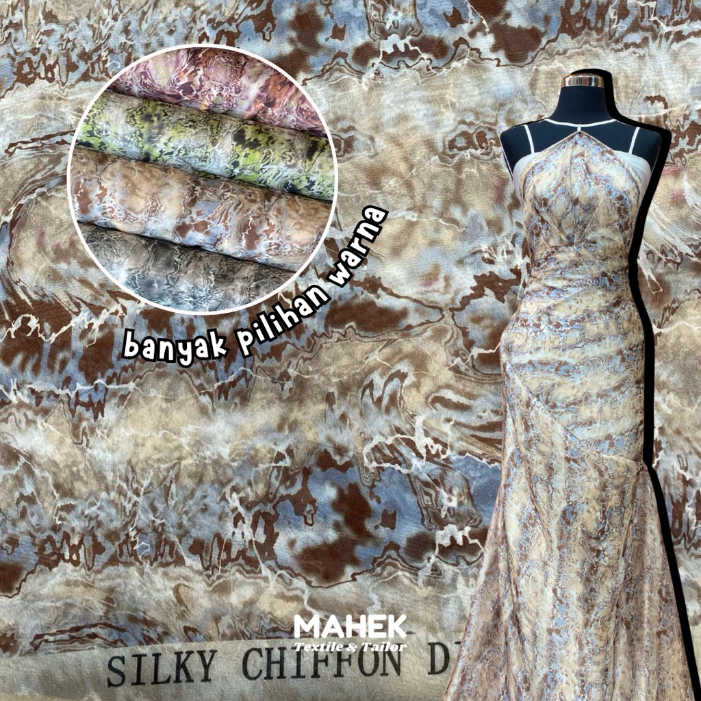 Kain Sifon Sutra Premium Motif Abstrak / Sifon Motif Abstrak / Kain Chiffon Sutra Motif Abstrak Kore