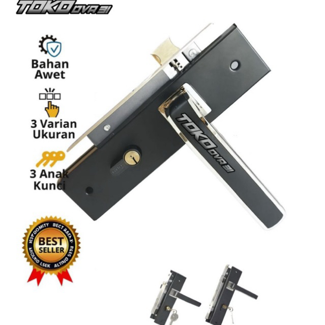 Handle Pintu / Kunci Pintu 1 Set Hitam Black List Chrome Handle Komplit Tanggung dan Besar