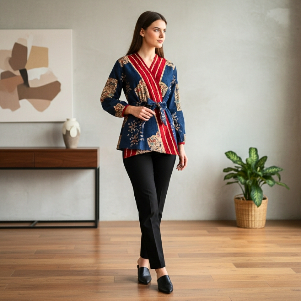 Batik Wanita | Batik Wanita Lengan Panjang | Batik Tulis Wanita Almajiwa - Indah biru