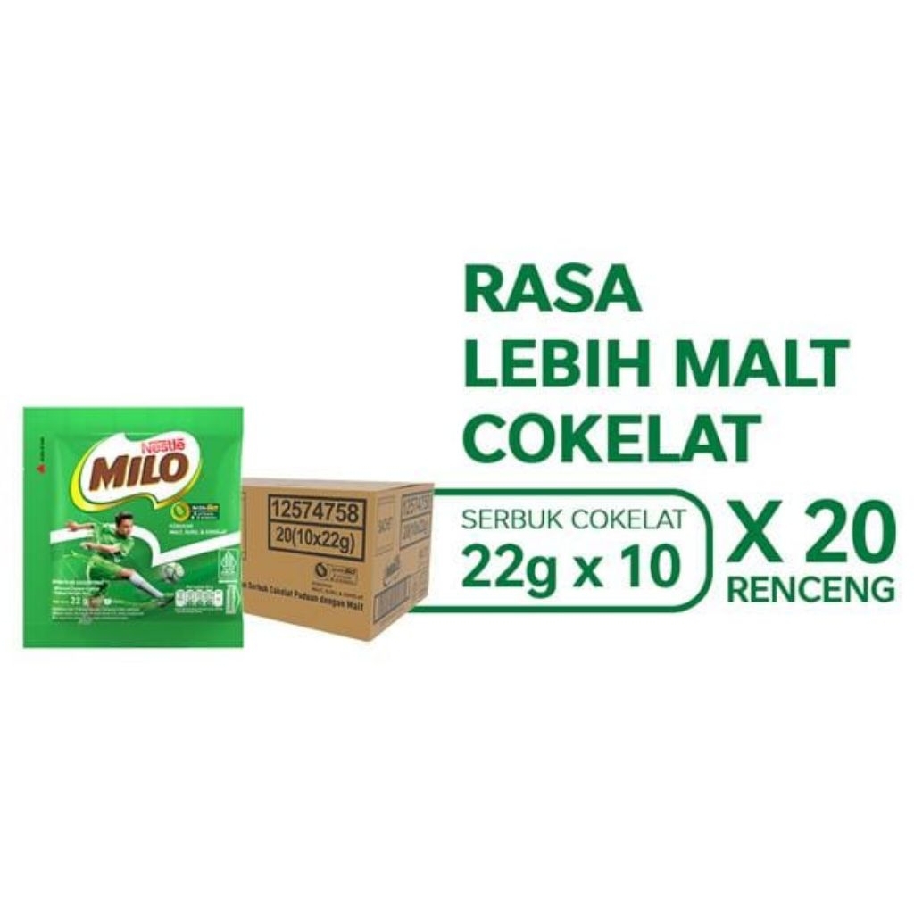 Milo Dus ( 10 x 22g ) 20 renceng / Milo Sachet isi 10 / Susu Milo / Nestle Milo /