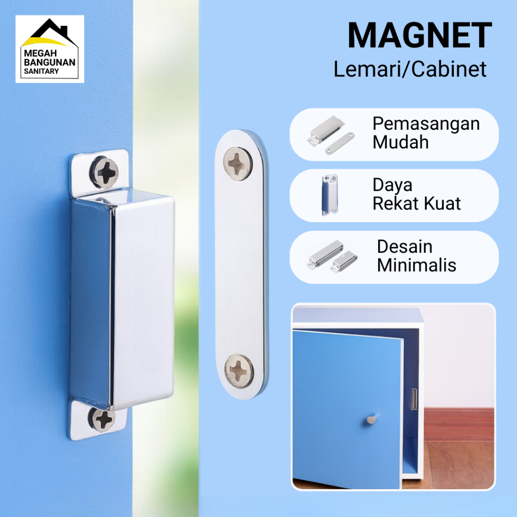 Magnet Pintu Lemari Cabinet Magnet Plat Kuat Penutup Pintu Lurus 6 cm Lemari Magnet Pintu Rumah Magn