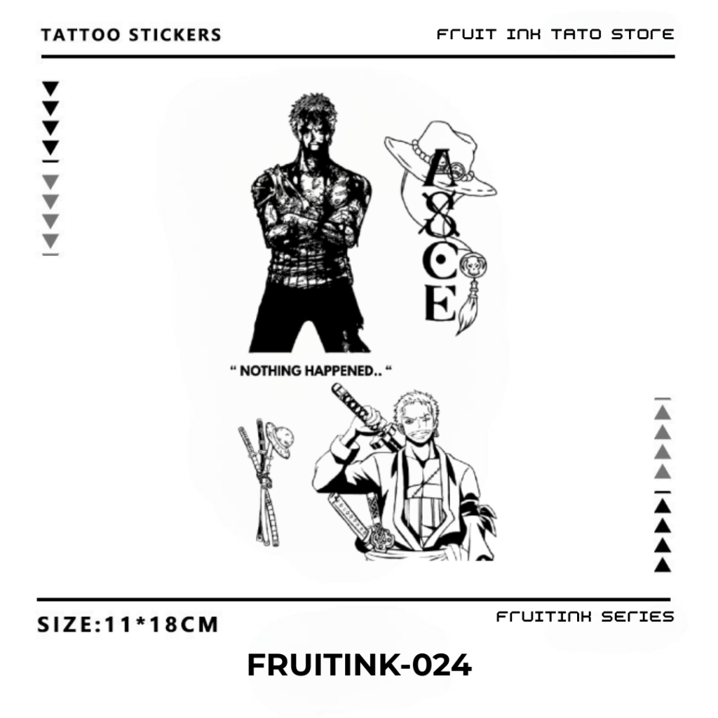 PREMIUM FRUITINK-024 Tattoo Temporary Semi Permanen 11x18 CM Tato Temporer Tahan Lama Motif Zoro Ace