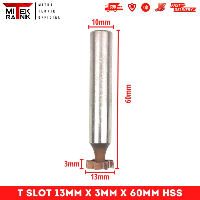 T Slot 13mm x 3mm x 10mm x 60mm HSS Slotting Cutter Milling