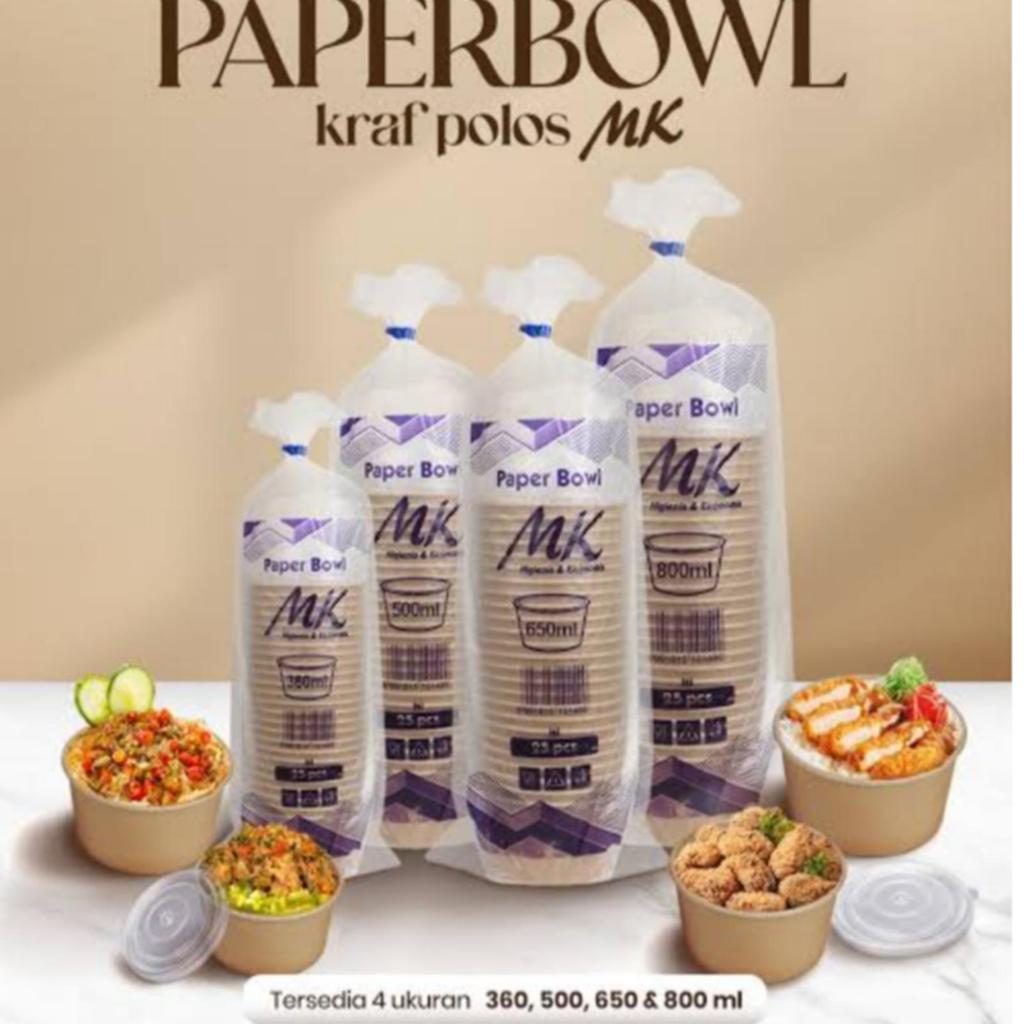 PAPER BOWL KRAFT 360 ML - 500 ML - 650 ML - 800 ML ISI 25 SET PAPER BOWL + TUTUP PAPER BOWL COKLAT