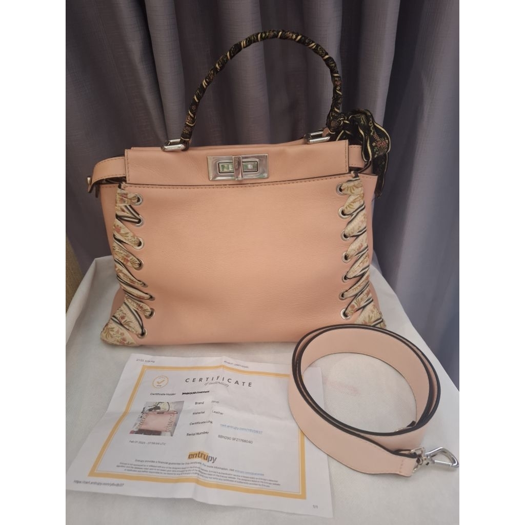 FENDI Peekaboo Ribbon Shoulder Bag Pink -  Authentic