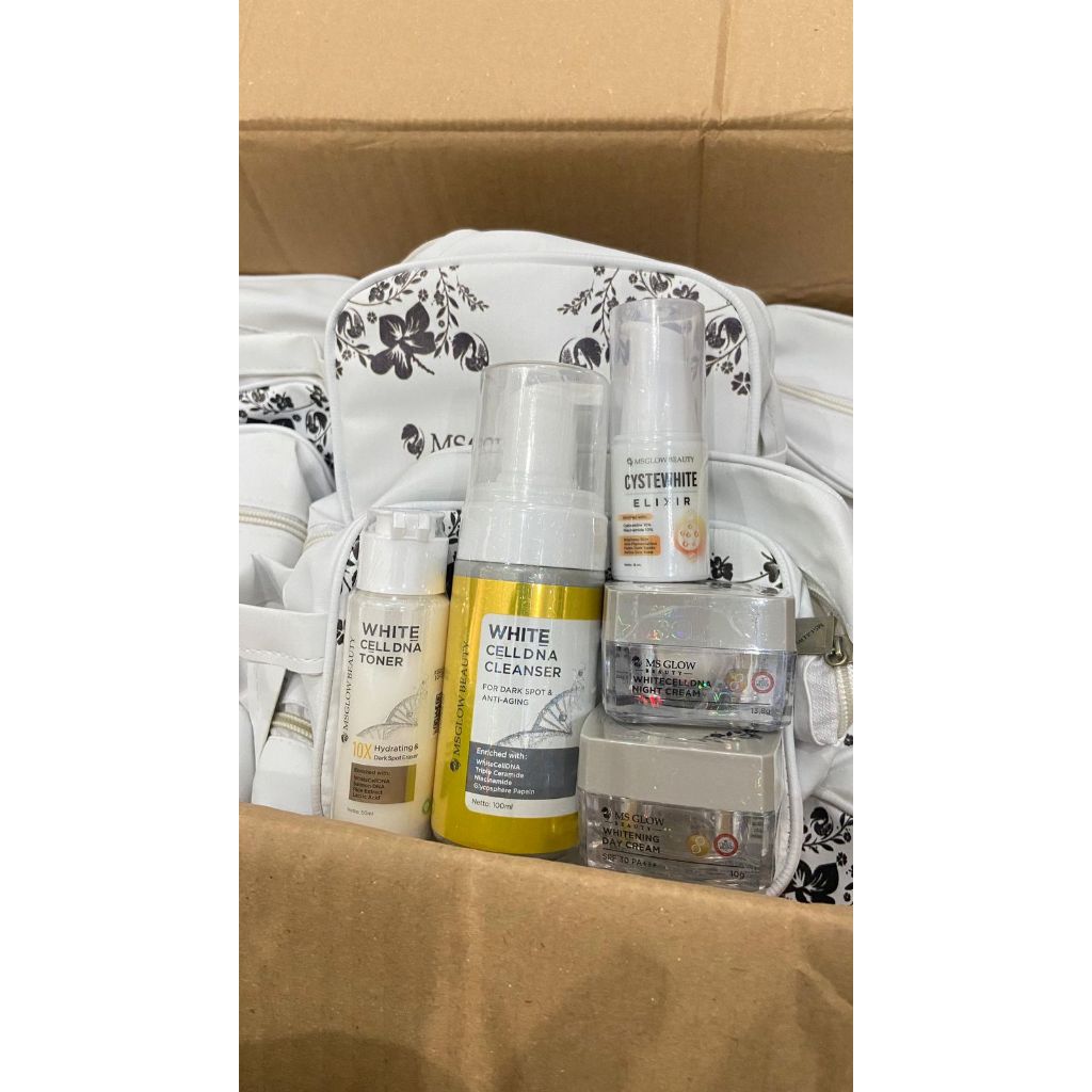 Paket Wajah Ms Glow White Cell DNA Booster Series Free Serum Cystewhite Elixir untuk mencerahkan kul