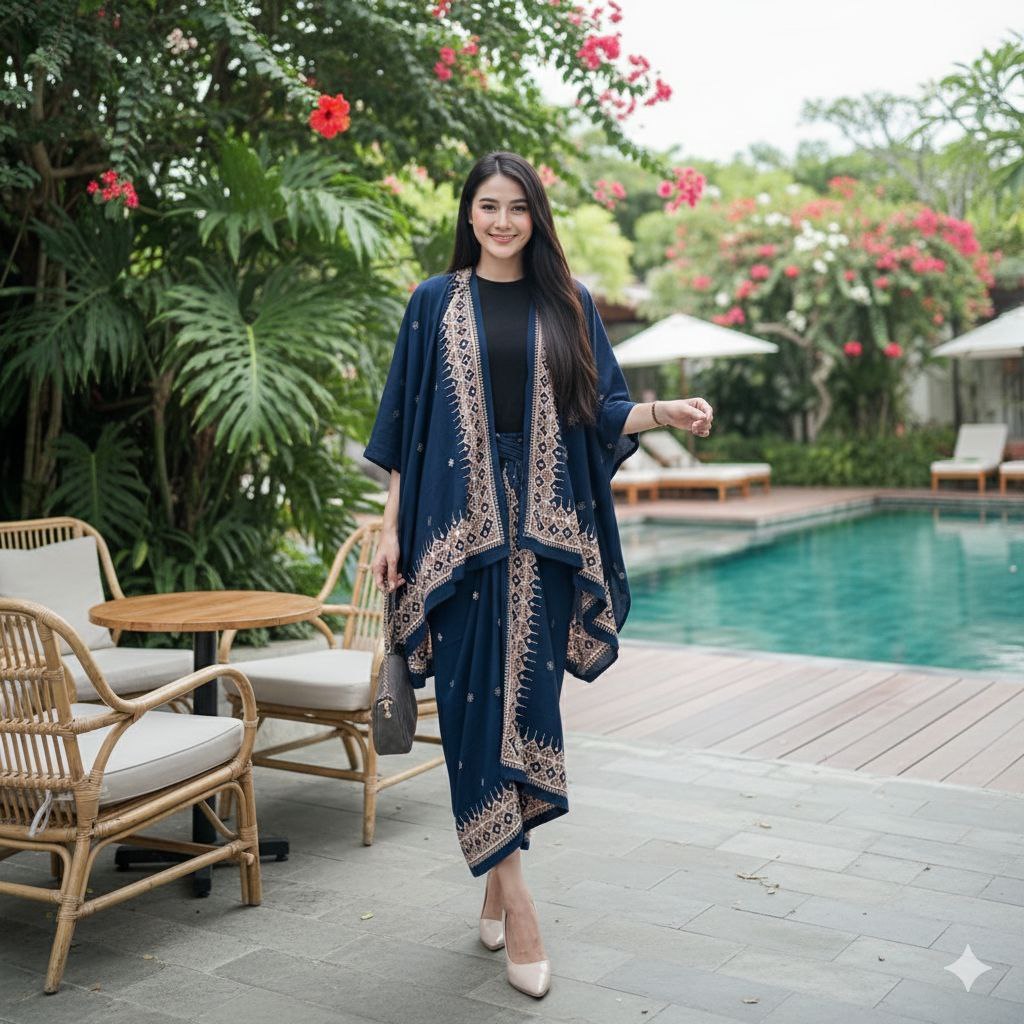 Set Kebaya Modern Outfit Kondangan Baju Kondangan Simpel One Set Batik Kimono Outer Rok Lilit