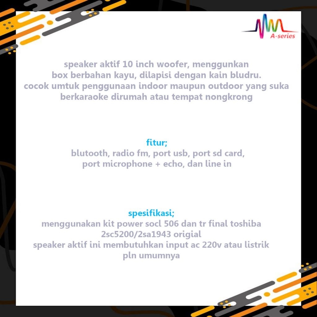 SPEAKER AKTIF 10inch dengan box kayu