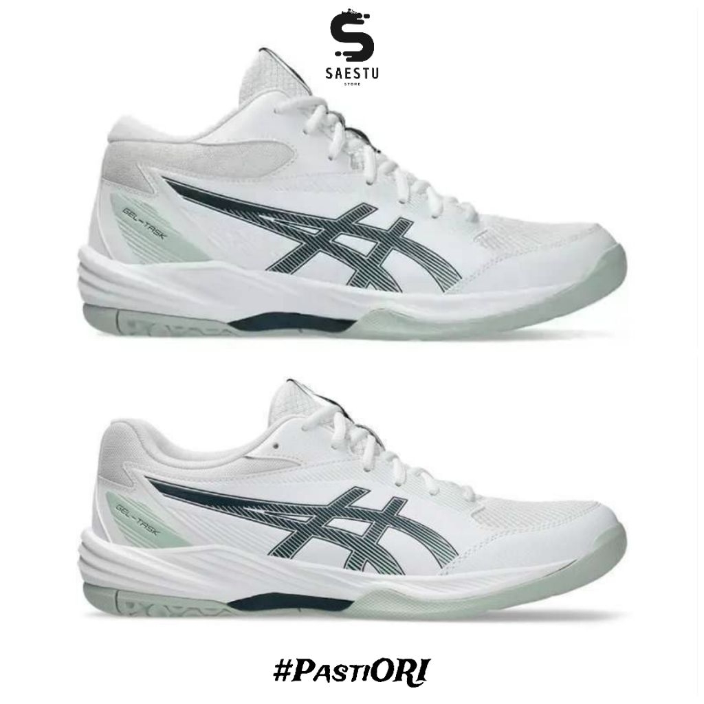Sepatu Voli Asics Gel Task 4 - White || Sepatu Voli Volleyball Original Mid Cut Low BNIB