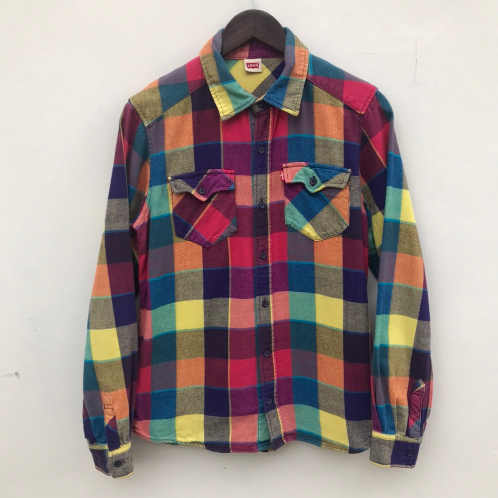 Kemeja Flannel by Lvs Multicolor Plaid Shirt sz Small
