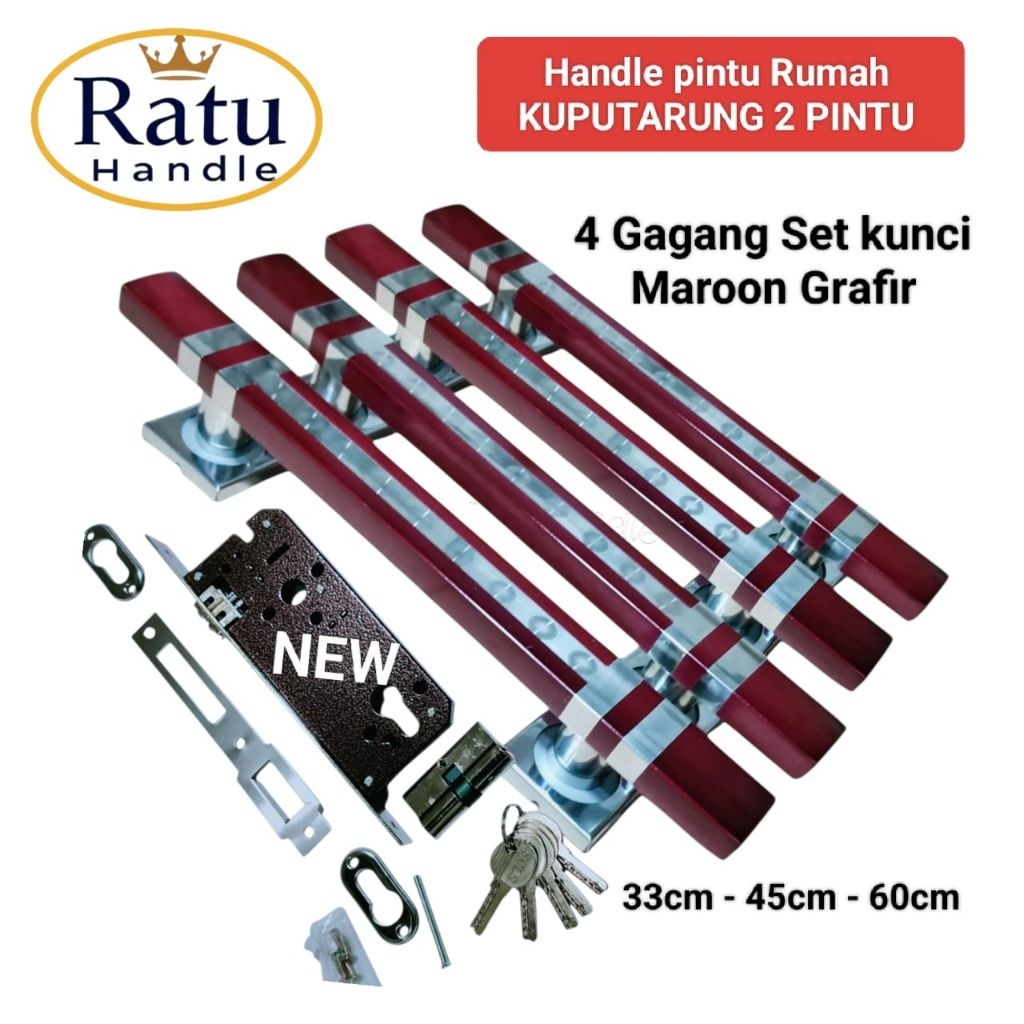 1 set 4 biji handle pintu rumah stainless tarikan gagang pintu rumah minimalis set body kunci handle