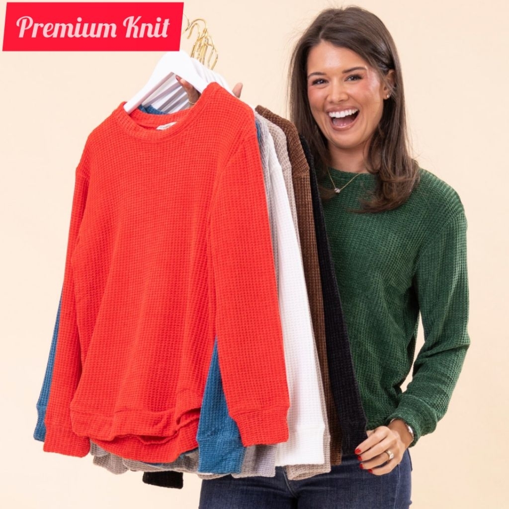 Zenana - Sweater Waffle Knit Lengan Panjang - Rajut Lembut Premium | S M L XL