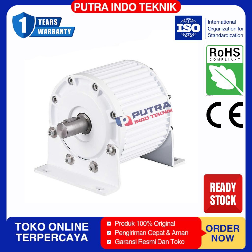 Generator Magnet Permanen Permanent Wind Turbine Turbin Angin 1000W 24V 48V Low RPM 500 RPM
