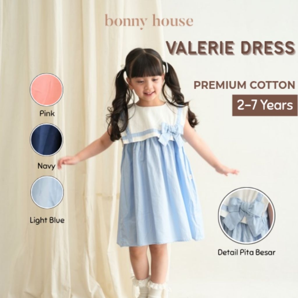 Bonny House – Valerie Dress (2-7 tahun) Dress Anak Perempuan /Rok Terusan Katun Pink,Light Blue,Navy