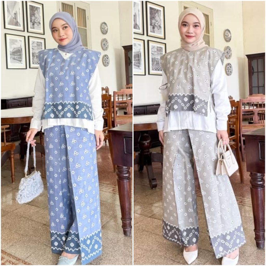 Jumputan set Vest wanita celana panjang vest outer batik wanita