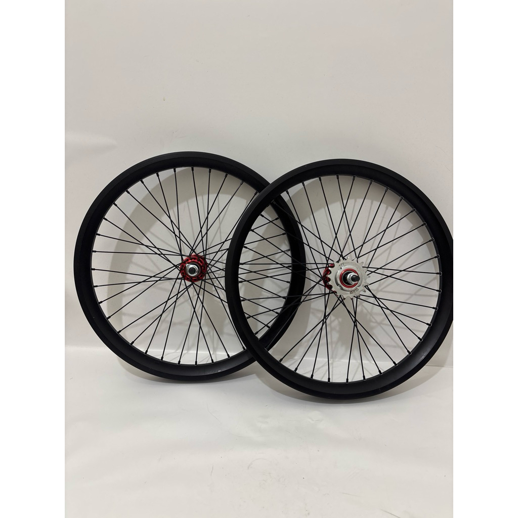 SEPASANG wheelset velg freestyle bmx 20 bearing bering rim alloy doublewall lebar fixed gear oxo