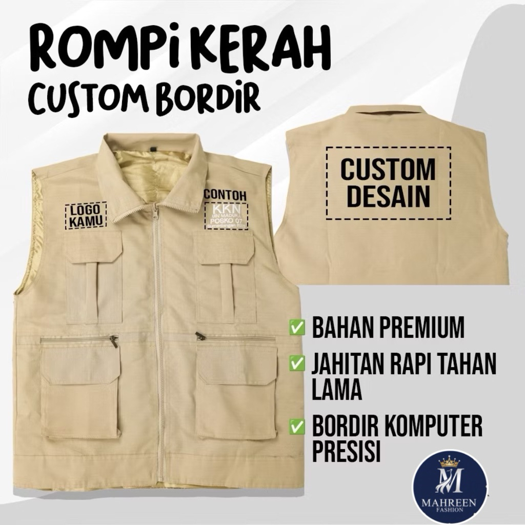 ROMPI KERAH COSTUM SABLON BORDIR / ROMPI KKN SPPG BGN VEST MOTOR