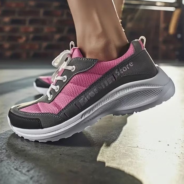 Sepatu Wanita Sneakers Safety Shoes Sporty Abu Pink