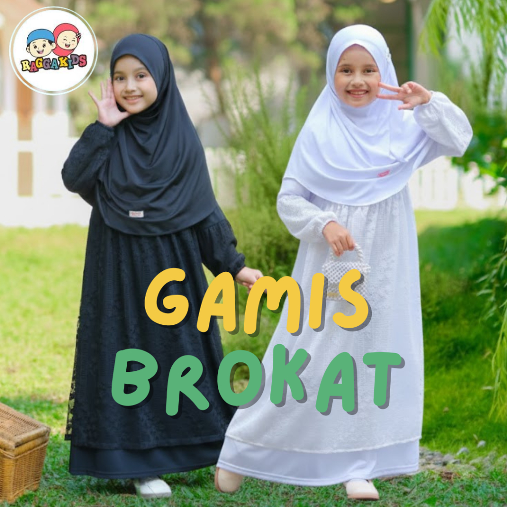(3-13 TAHUN) BROKAT GAMIS ANAK PUTIH HITAM | GAMIS MANASIK HAJI | RG 52 V3 RAGGAKIDS | GAMIS POLOS
