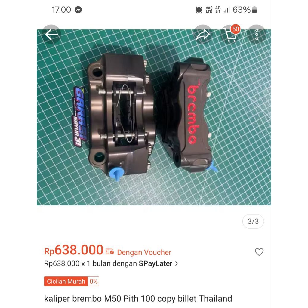 Kaliper Brembo M50 Pitch 100 Copy Billet