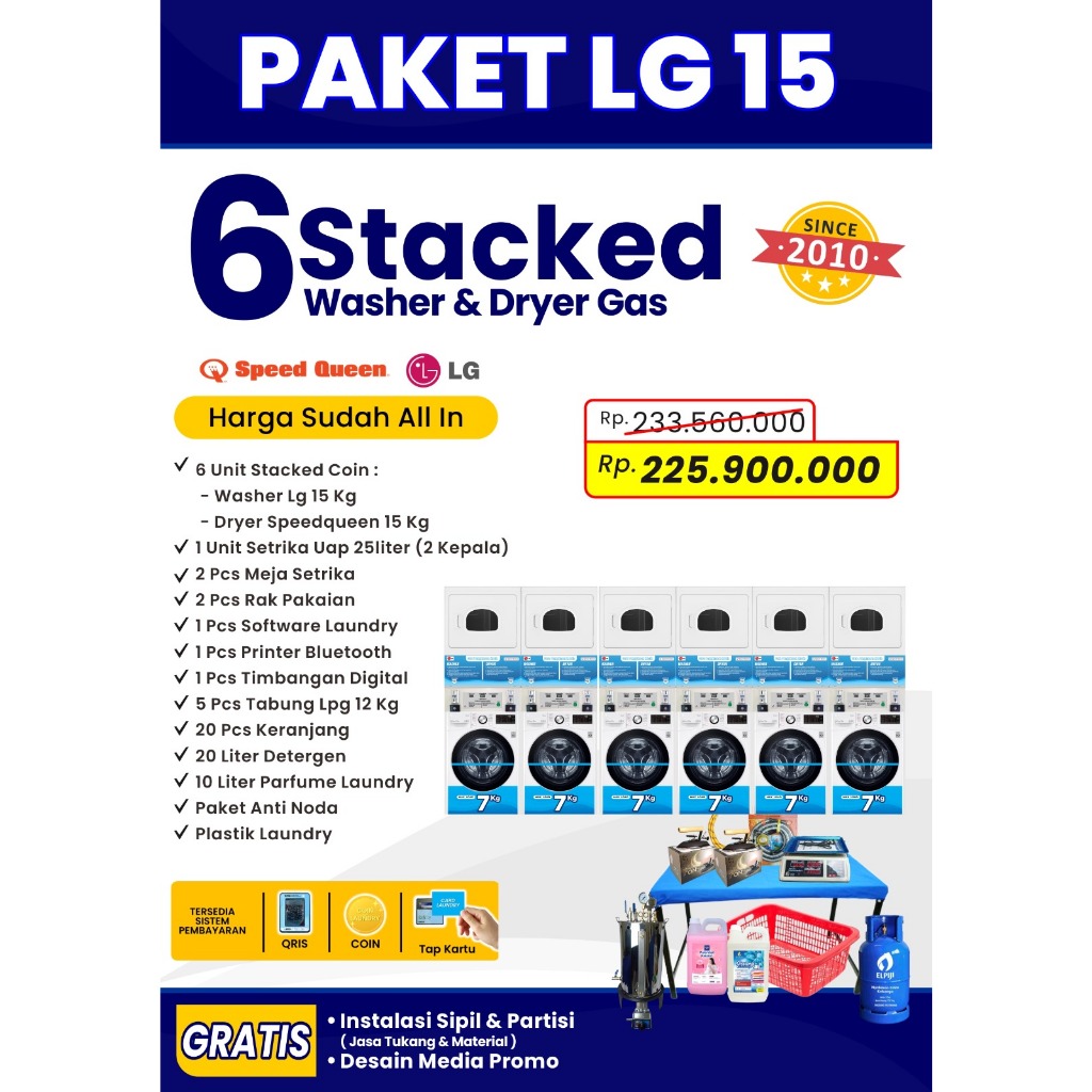 PAKET USAHA LAUNDRY 6 STACK LG - SPEEDQUEEN 15KG