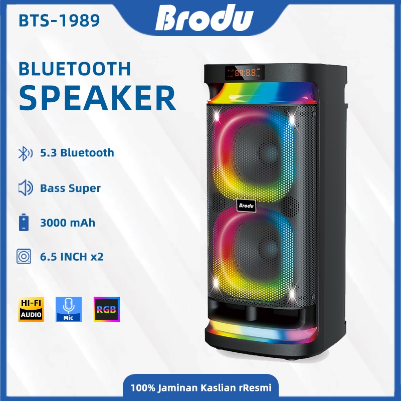 Speaker Bluetooth BTS-1989 6.5 Inchx2 + Mic Wireless RGB Bass Super Cocok Party/Karaoke/Outdoor, Duk