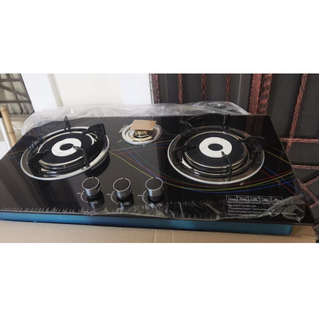 Kompor Gas Tanam 3 Tungku Kaca AXARA Kompor Bara