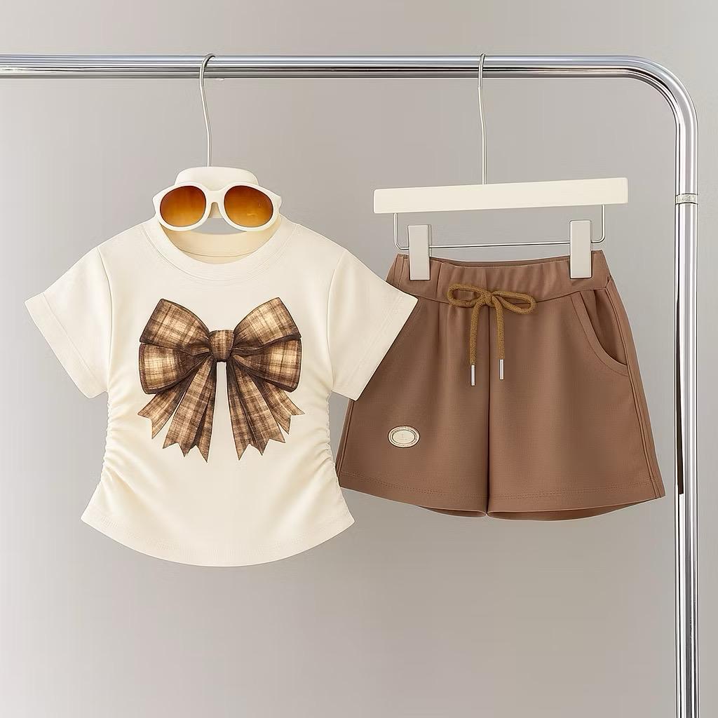 Kids Avenue Setelan Anak Perempuan 1-5 Tahun Motif Pita Baju Kaos Celana Pendek