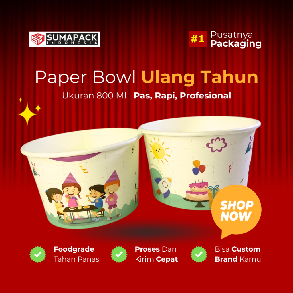 Paper Bowl Tahan Panas 800ml Eco Friendly paper bowl 800ml Bowl 800ml Ulang Tahun – Paket Serba Tema