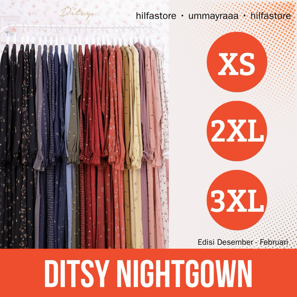 DITSY Nightgown Desember XS XXL XXXL Jumbo Gamis Muslimah by Ditsy Official
