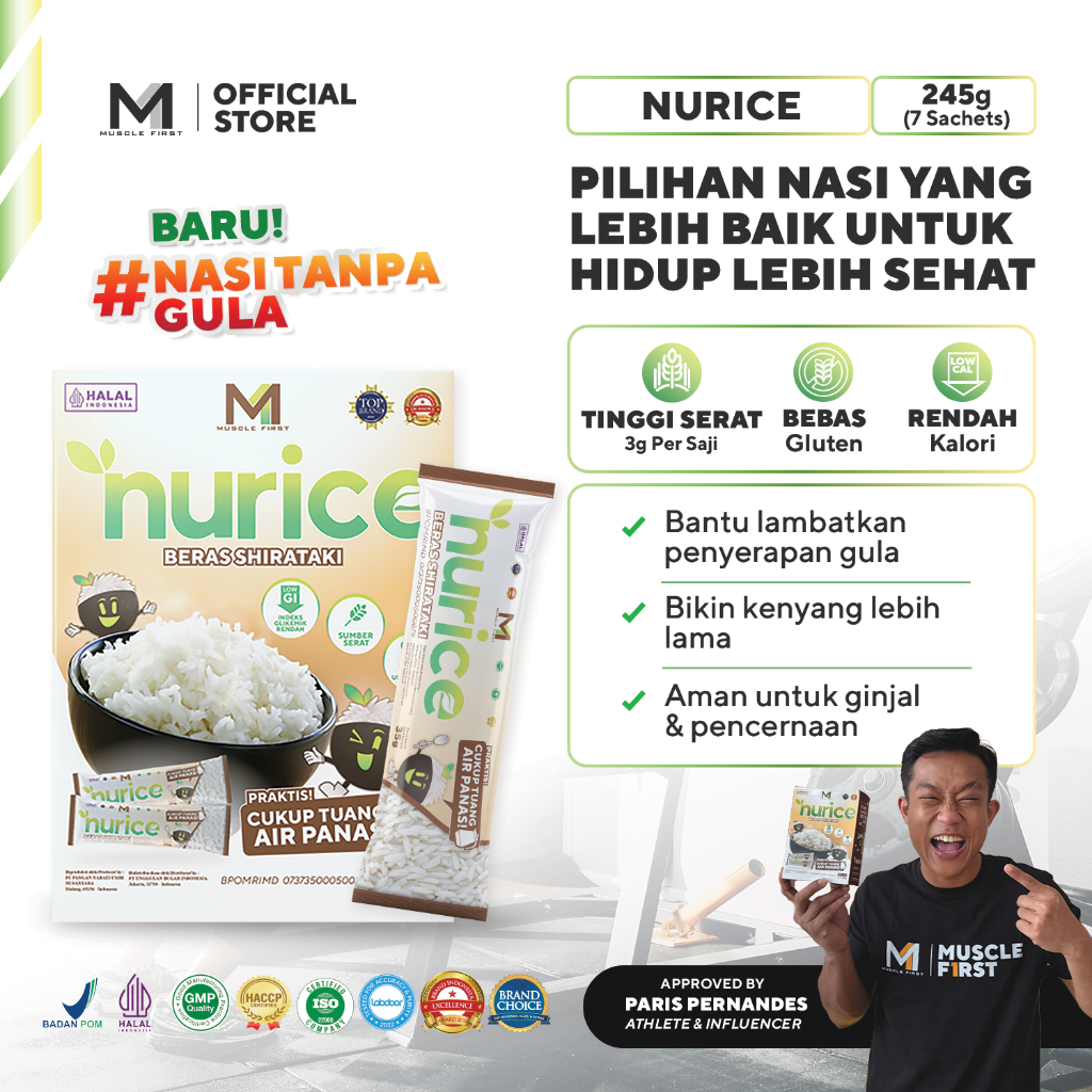 MUSCLE FIRST Nurice Beras Porang Shirataki 7 Sachet/245gr - Rendah Kalori & Rendah Gula,Tinggi Serat