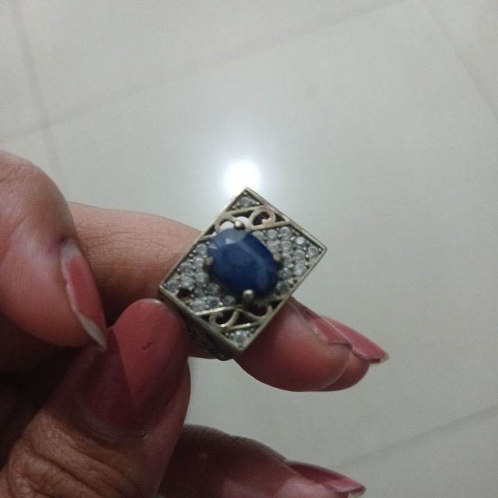 cincin akik batu asli natural blue safir
