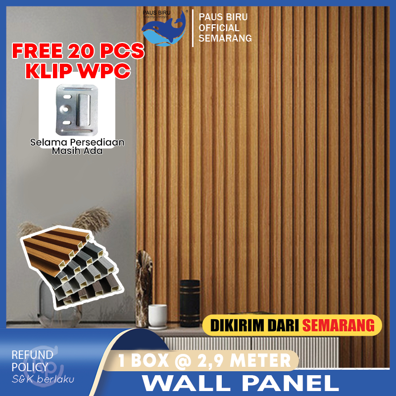 Paus Biru - 1 BOX 10 PCS WALL WPC WOOD PANEL WALLPANEL WPC PVC KAYU DINDING UKURAN 2,9 METER