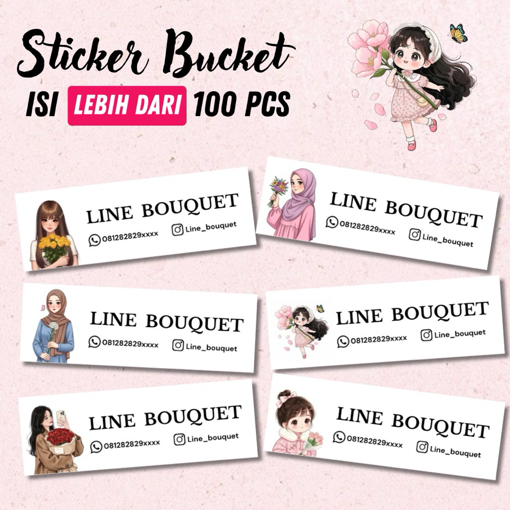 [ ISI 100 PCS ] STICKER LABEL USAHA BUNGA/BUCKET/BOUQUET/FLORIST TERBARU FREE DESAIN DAN CUSOM