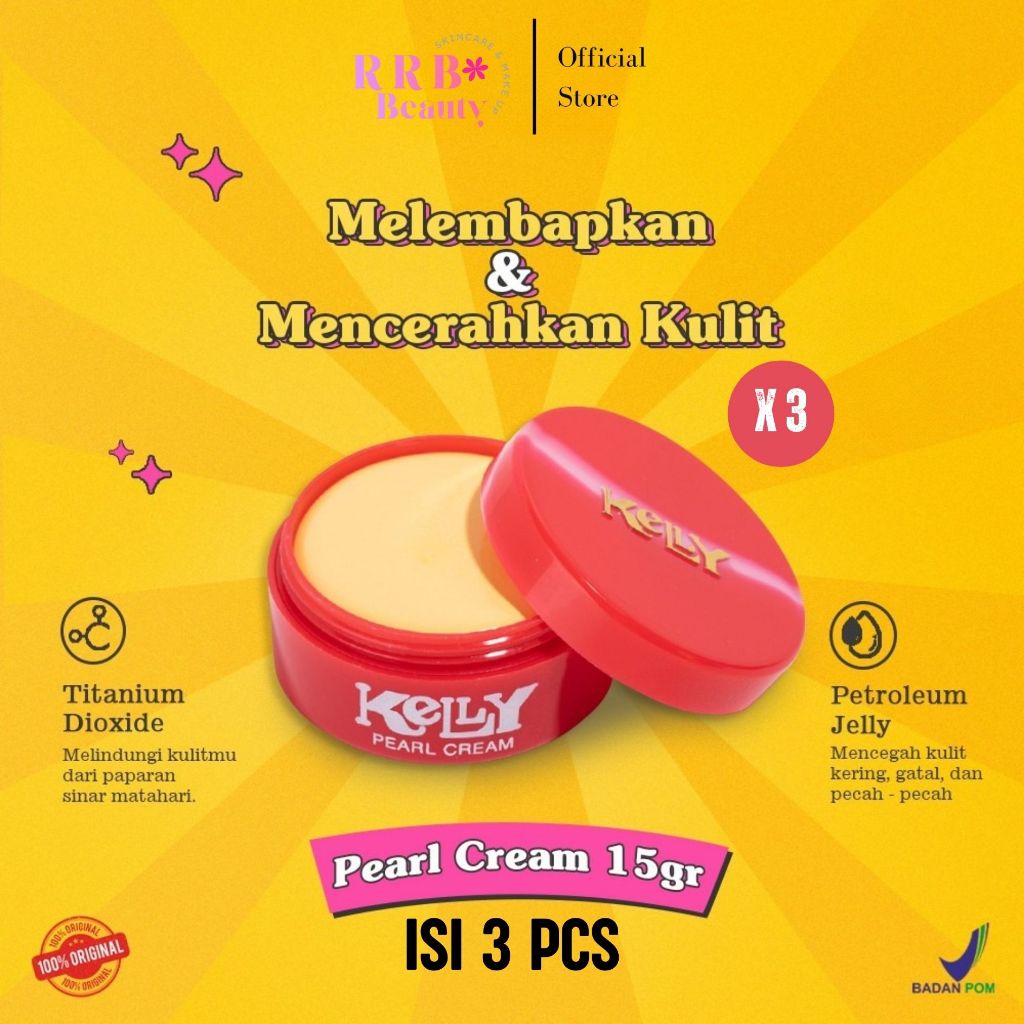 Isi 3 - Kelly Pearl Cream 15gr Original BPOM / Bedak Cream Kelly Original BPOM