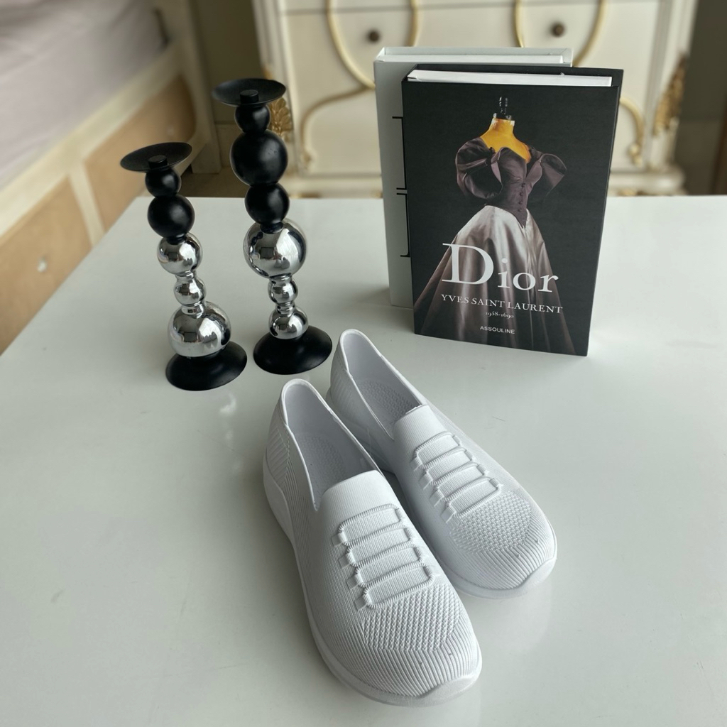 SEPATU SLIP ON RAJUT | SEPATU WANITA WARNA PUTIH | SEPATU BEST SELLER