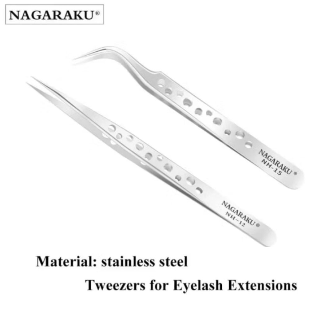 Nagaraku Pinset Lurus / Bengkok eyelash extensions / Pinset Bulu mata Bolong Nagaraku Original