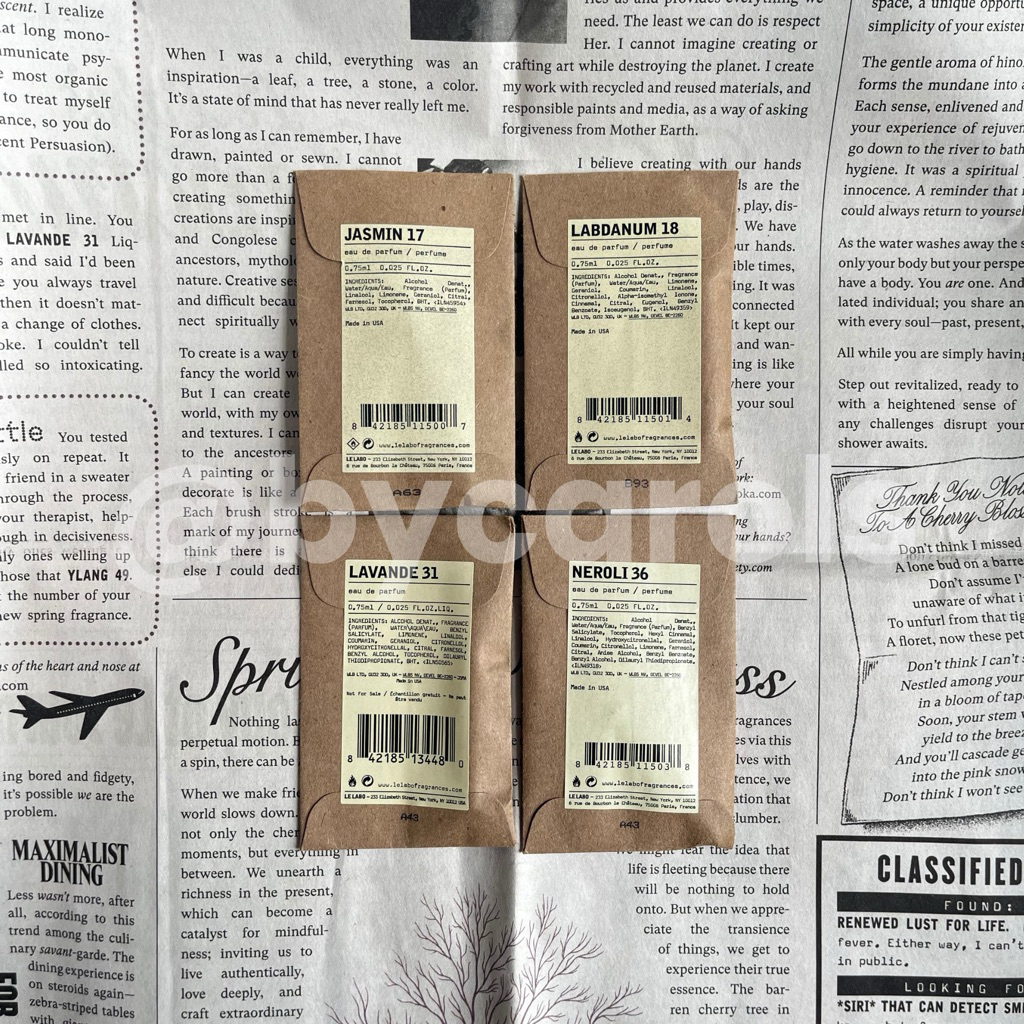 VIAL PERFUME PARFUM ORIGINAL LE LABO NEROLI 36 LABDANUM 18 JASMIN 17 LAVANDE 31 EDP 0,75 ML